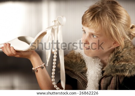 Girls Dress Clothes on Stock Photo Cute Young Girl In Dress Up Clothes Looking At A Pointy