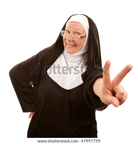 Funny Nun Making Peace Sign With Her Hand Stock Photo 47997799 ...