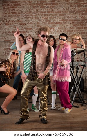 Dancing man with sunglasses at a 1970s Disco Music Party