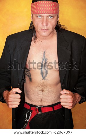 stock photo : Handsome mixed race man with feather tattoo