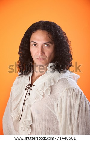 stock photo Native American male in a puffy white seethrough shirt