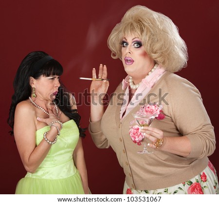 Disgusted lady reacts to drag queen smoking cigarette