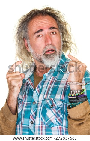 Isolated arrogant bearded man in flannel shirt