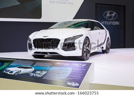 Bangkok - Decenber 3 : Hyundai concept new thinking new possibilities at The 30th Thailand International Motor Expo on December 3, 2013 in Bangkok, Thailand