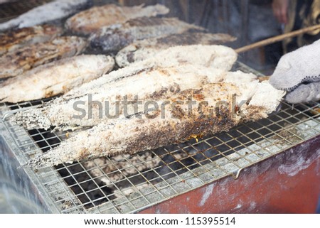 Roasted fish on grill