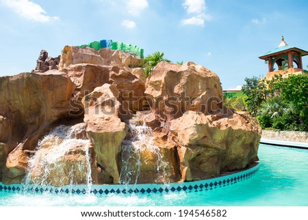 Colorful water park and a swimming pool