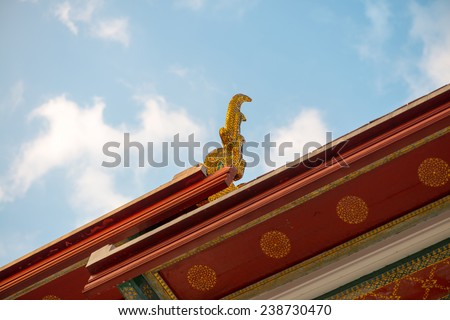 Gable apex on the roof of royal temple in Bangkok, thailand.