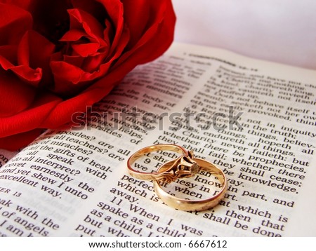 stock photo Closeup of Bible wedding rings