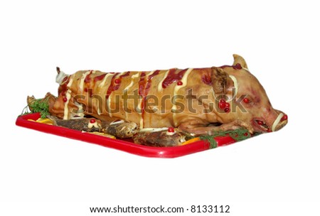 baked pigling on a festive table