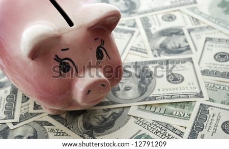 piggy bank on a background from dollars