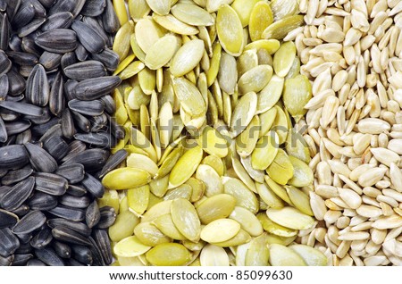 Close up image of sunflower and pumpkin seeds