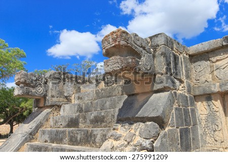 Ancient Mayan civilization historical ruins. Kukulcan Temple at Chichen Itza, Yucatan, Mexico.