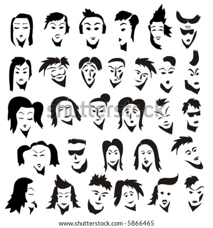 vector set of 30 faces with different emotions