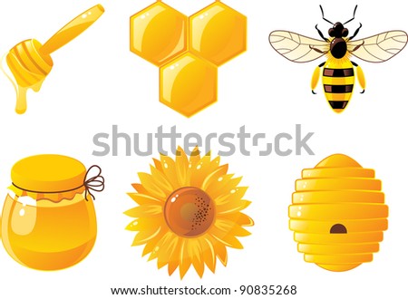 6 Bee And Honey Icons Stock Vector Illustration 90835268 : Shutterstock