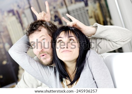 Man and woman cheating each other happy