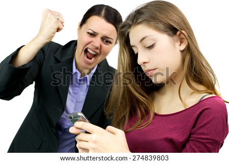 Unhappy woman about daughter addicted to cell phone