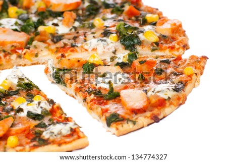 Chicken pizza on a white background