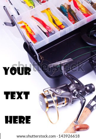 Fishing gear on a white background with free space