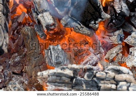 Stock photo: an image of fire and ashes on burning logs