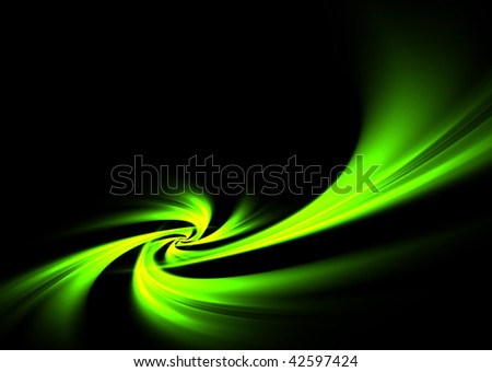 stock photo Twisted green flames on black beautiful 3D rendered fractal