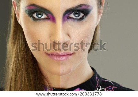 Retouch - face of beautiful young woman before and after