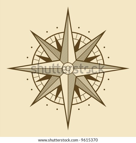 Nautical Compass Star. oldstyle wind rose compass