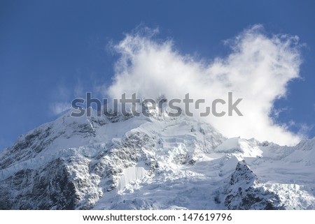 view of snow mountain during walk to glacier in Mount Cook National Park, South Island, New Zealand