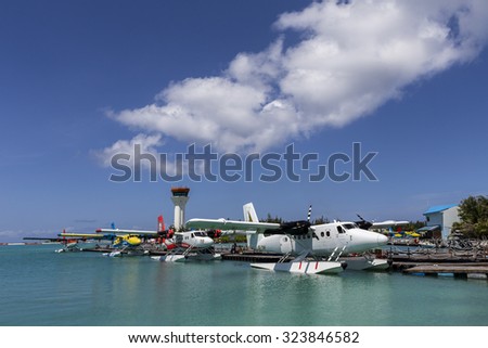 Male Maldives - June 14, 2015 : Seaplane harbor of any Maldivian airways operating out of Ibrahim Nasir airport in Male, Maldives, provides services to several island resorts