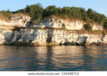 Marine landscape with white rocks on the Bulgarian Black sea coast