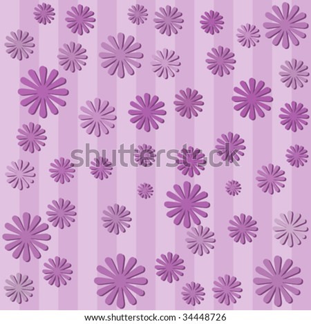 Vector seamless tile of wallpaper with purple flowers on purple stripes.
