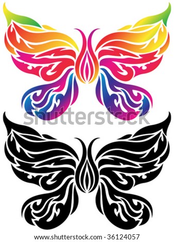 stock vector : Vector illustration of rainbow color butterfly tattoo.