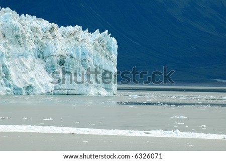 Hubbard Glacier with melted ice from warming on the foreground