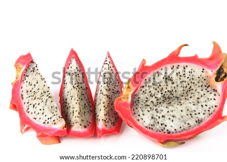 Pitahaya or dragon fruit (Hylocereus undatus) - halved and cut into wedges