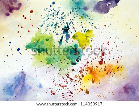 hand drawn watercolor background of different splashes of color