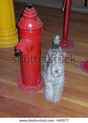 old fire hydrant with stuffed dog
