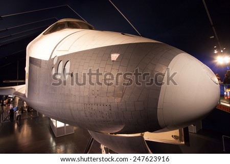 New York, USA - June 11, 2014:Sea-Air-Space Museum. Space Shuttle Enterprise was the first Space Shuttle built by the US space. It was constructed without engines and without a heat shield functioning