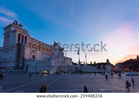 Rome, Italy - March 08, 2015: National Monument to Vittorio Emanuele II crowded with tourists. it is one of the main tourist attractions of Rome.