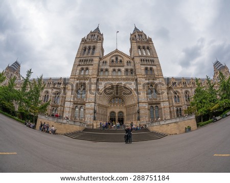 LONDON - JUNE 14, 2015 : People at the Top of a Staircase at the Natural History Museum in London on June 14, 2015. Unidentified people.