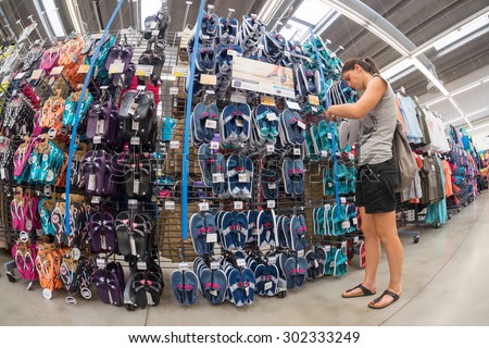 Bologna, Italy - August 2, 2015: Store Decathlon Bologna opened in 2013, is part a chain of store opened in France in 1976 and one the world\'s leading sporting goods.
