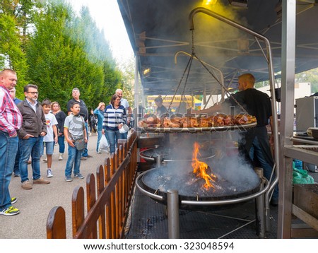 FERRARA, ITALY - September 27, 2015: The traditional Italian cuisine on the road. Food served by small trucks around the streets.