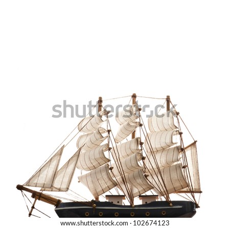 A ship model isolated on white background. copy space on top