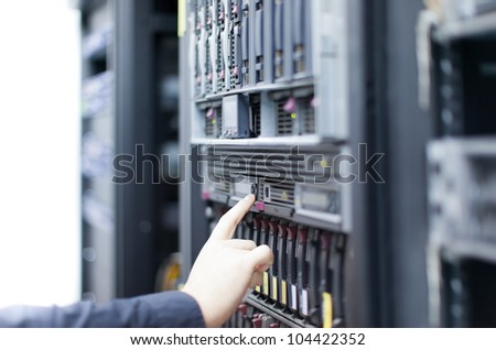 Network servers in a data center. Swallow depth of Field