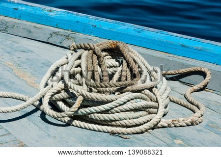 a nautical rope on the bridge af a touristical boat in Maldives