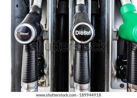 close up shot of a diesel gas pump in a service station