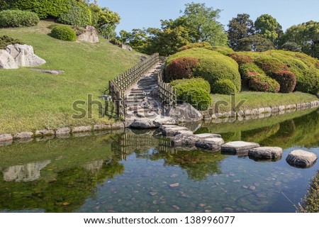 Korakuen is the famous traditional Japanese landscape garden in Okayama Japan