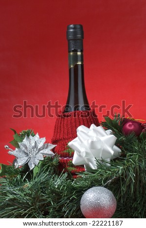 Wine bottle wrapped for Christmas gift