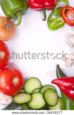 Fresh veggies on clean white table top with space for your text