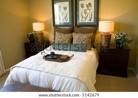 Bedroom with warm lighting