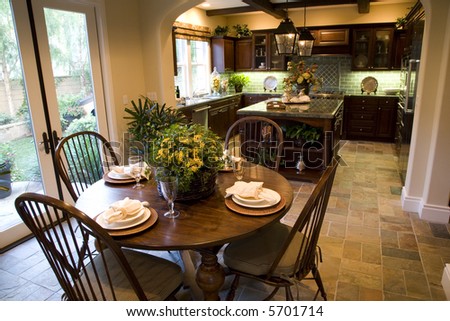 Estate Kitchen With Breakfast Table And Decor. Stock Photo 5701714 ...