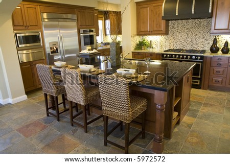 stock photo : Kitchen with kitchen islands with stove top. stock photo : Kitchen with
